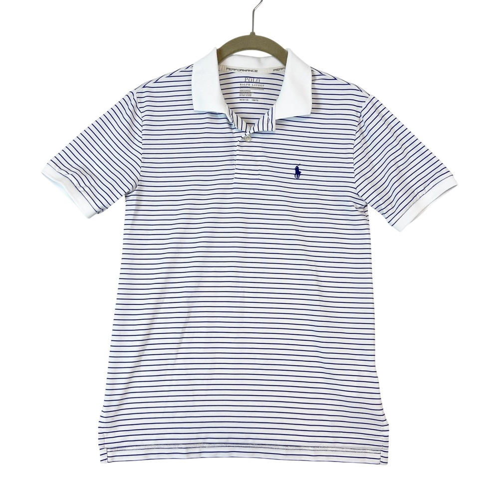 Polo Ralph Lauren Kids Performance Stripe Polo Shirt Blue White‎ Size M 10-12